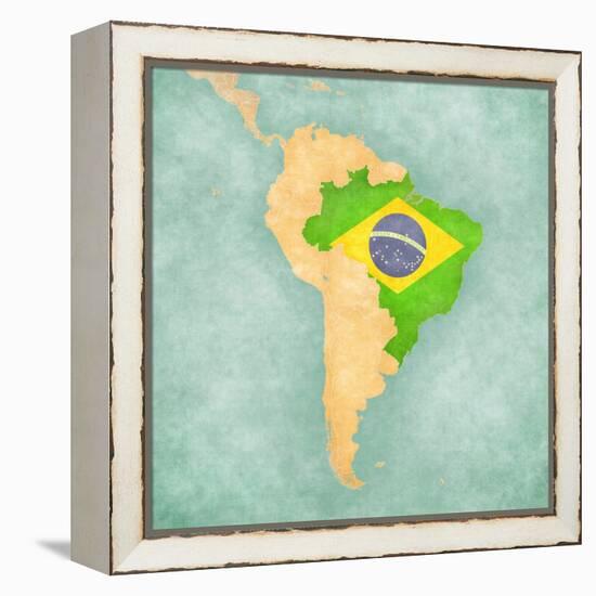 Map Of South America - Brazil (Vintage Series)-Tindo-Framed Stretched Canvas