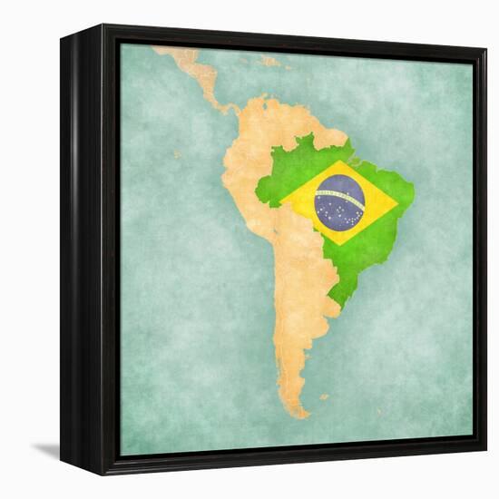 Map Of South America - Brazil (Vintage Series)-Tindo-Framed Stretched Canvas