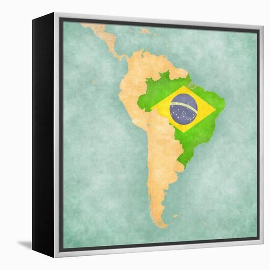 Map Of South America - Brazil (Vintage Series)-Tindo-Framed Stretched Canvas