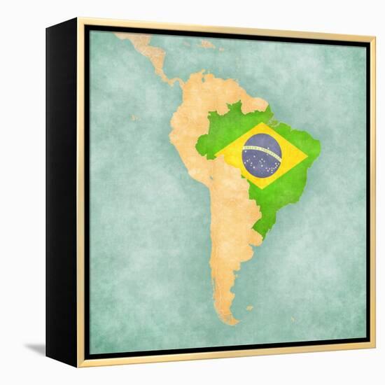 Map Of South America - Brazil (Vintage Series)-Tindo-Framed Stretched Canvas