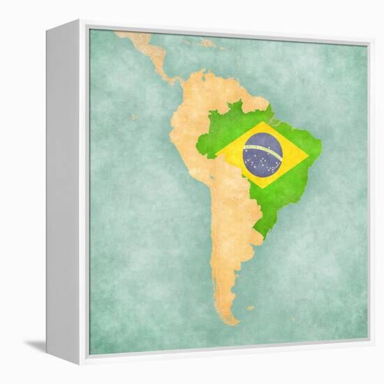 Map Of South America - Brazil (Vintage Series)-Tindo-Framed Stretched Canvas