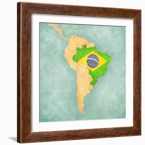 Map Of South America - Brazil (Vintage Series)-Tindo-Framed Premium Giclee Print