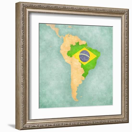 Map Of South America - Brazil (Vintage Series)-Tindo-Framed Art Print