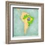 Map Of South America - Brazil (Vintage Series)-Tindo-Framed Art Print