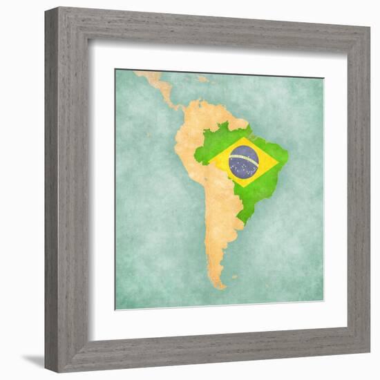 Map Of South America - Brazil (Vintage Series)-Tindo-Framed Art Print