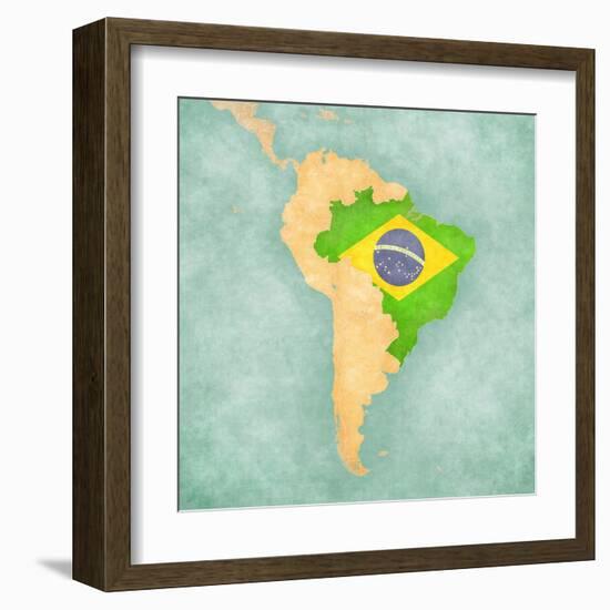 Map Of South America - Brazil (Vintage Series)-Tindo-Framed Art Print