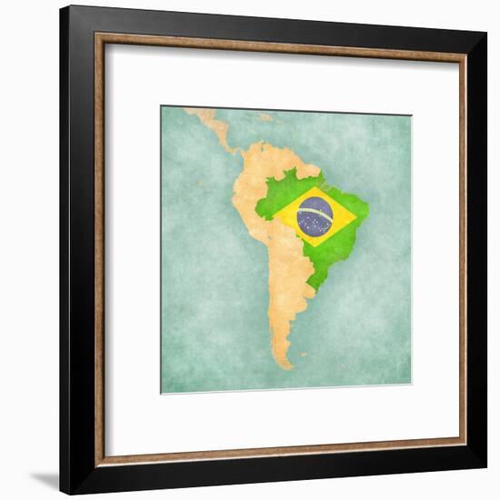 Map Of South America - Brazil (Vintage Series)-Tindo-Framed Art Print