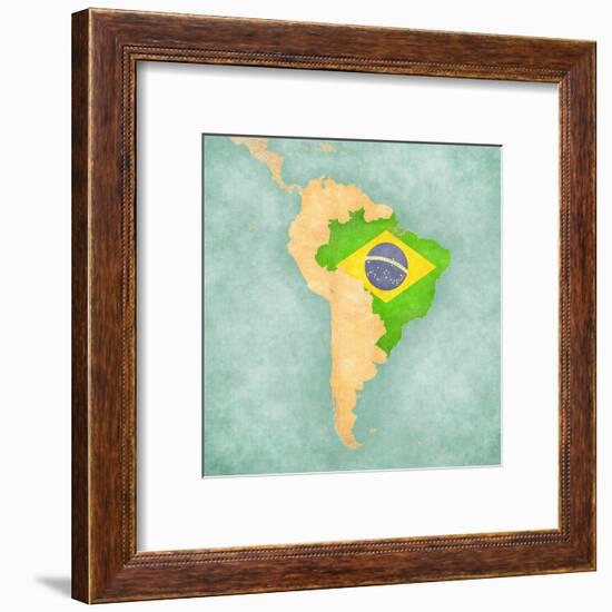 Map Of South America - Brazil (Vintage Series)-Tindo-Framed Art Print