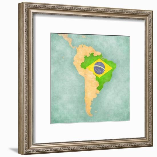 Map Of South America - Brazil (Vintage Series)-Tindo-Framed Art Print