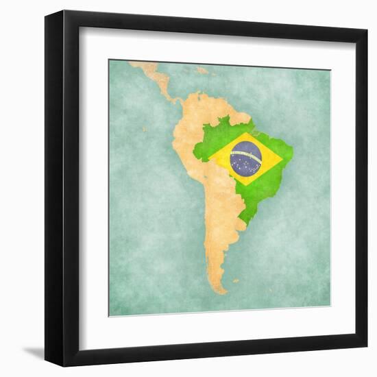 Map Of South America - Brazil (Vintage Series)-Tindo-Framed Art Print