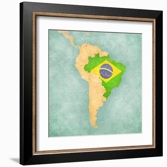 Map Of South America - Brazil (Vintage Series)-Tindo-Framed Art Print