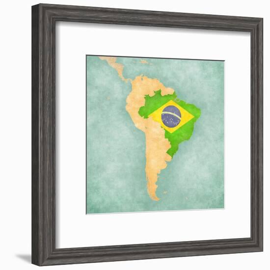 Map Of South America - Brazil (Vintage Series)-Tindo-Framed Art Print