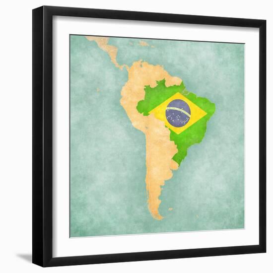 Map Of South America - Brazil (Vintage Series)-Tindo-Framed Art Print