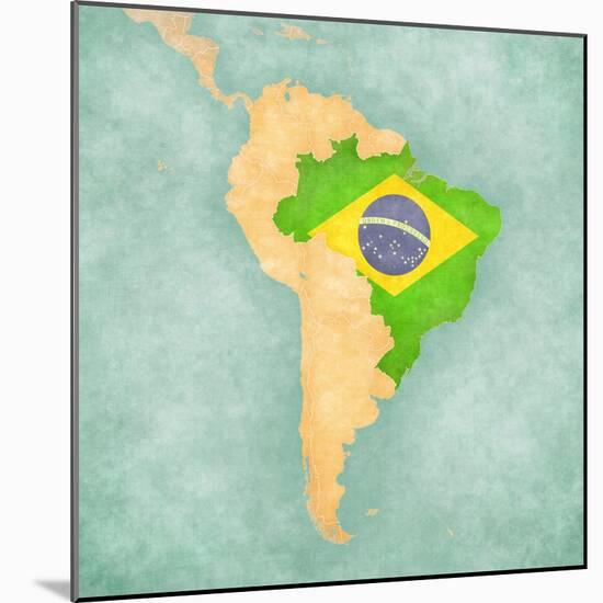 Map Of South America - Brazil (Vintage Series)-Tindo-Mounted Art Print