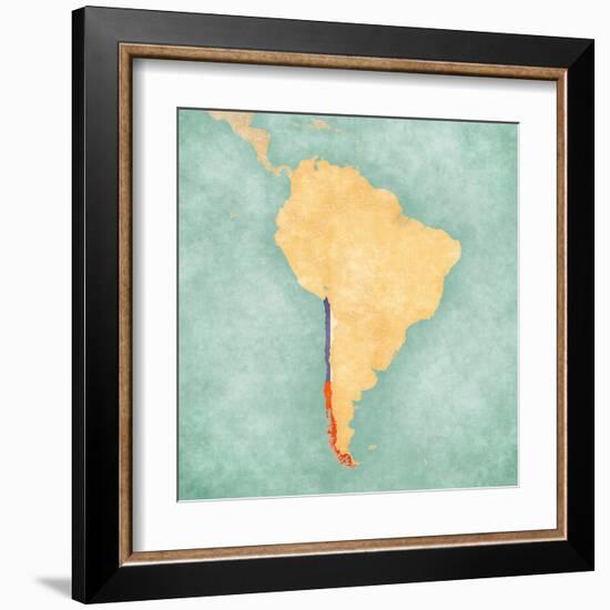 Map Of South America - Chile (Vintage Series)-Tindo-Framed Art Print