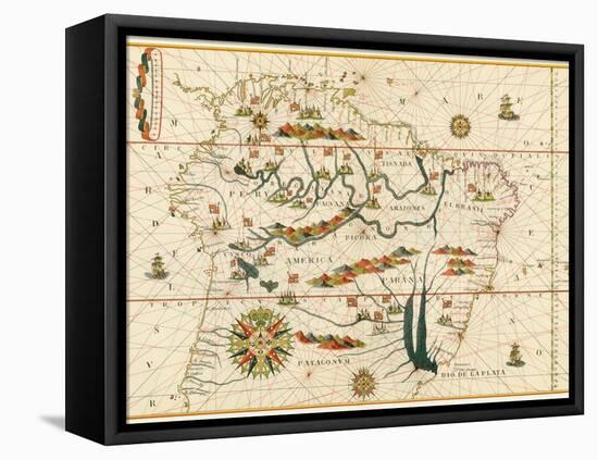 Map of South America from the Spanish Atlas Executed at Messina in 1582 by Joan Martines-null-Framed Premier Image Canvas