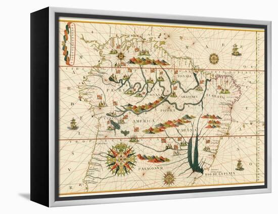 Map of South America from the Spanish Atlas Executed at Messina in 1582 by Joan Martines-null-Framed Premier Image Canvas