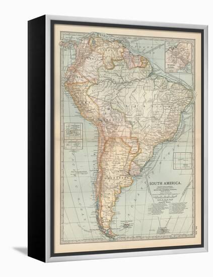 Map of South America. Inset Map of the Isthmus of Panama and the Panama Canal-Encyclopaedia Britannica-Framed Stretched Canvas