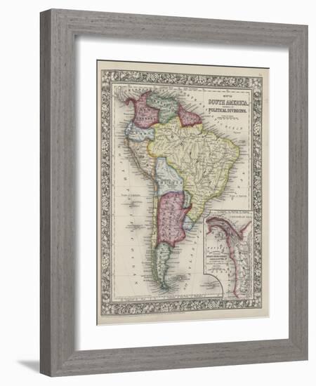 Map of South America showing its political divisions from Mitchell's new general atlas, 1863-Samuel Augustus Mitchell-Framed Giclee Print