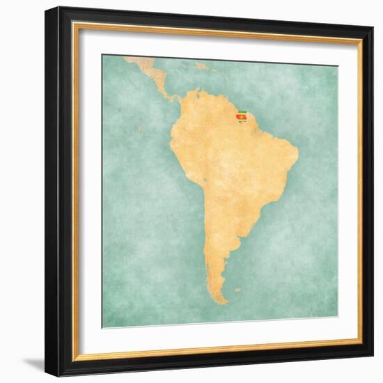 Map Of South America - Suriname (Vintage Series)-Tindo-Framed Art Print