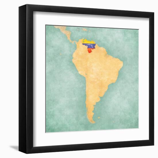 Map Of South America - Venezuela (Vintage Series)-Tindo-Framed Art Print