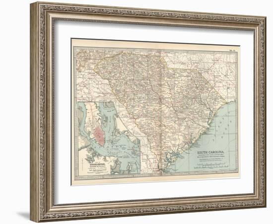 Map of South Carolina. United States. Inset Map of Charleston, Harbor and Vicinity-Encyclopaedia Britannica-Framed Art Print