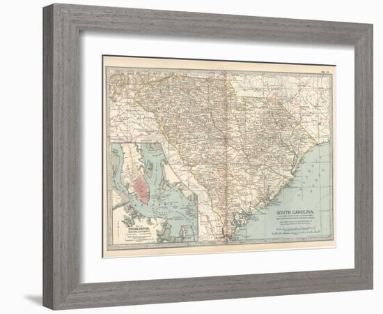 Map of South Carolina. United States. Inset Map of Charleston, Harbor and Vicinity-Encyclopaedia Britannica-Framed Art Print