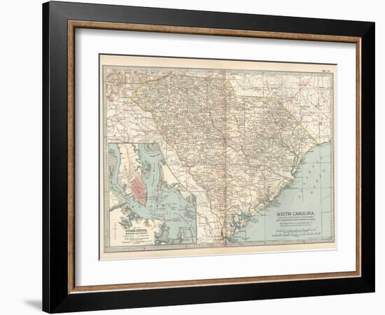 Map of South Carolina. United States. Inset Map of Charleston, Harbor and Vicinity-Encyclopaedia Britannica-Framed Art Print