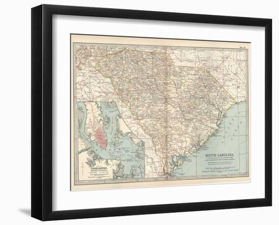 Map of South Carolina. United States. Inset Map of Charleston, Harbor and Vicinity-Encyclopaedia Britannica-Framed Art Print