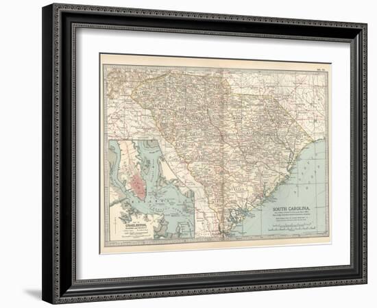 Map of South Carolina. United States. Inset Map of Charleston, Harbor and Vicinity-Encyclopaedia Britannica-Framed Art Print