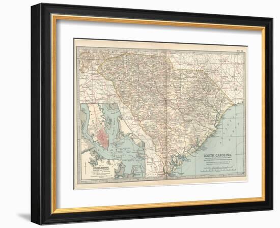 Map of South Carolina. United States. Inset Map of Charleston, Harbor and Vicinity-Encyclopaedia Britannica-Framed Art Print