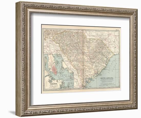 Map of South Carolina. United States. Inset Map of Charleston, Harbor and Vicinity-Encyclopaedia Britannica-Framed Art Print