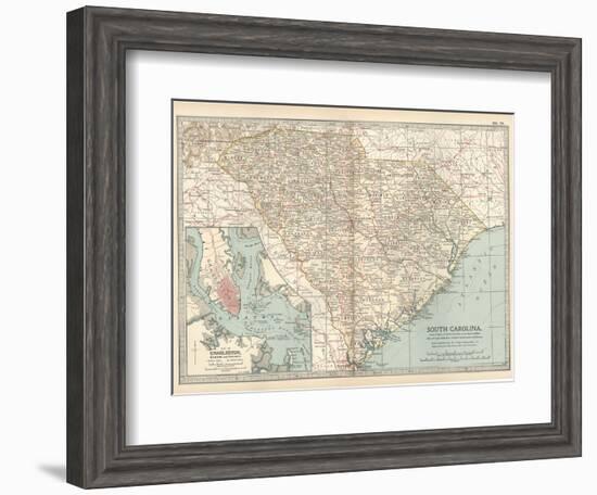 Map of South Carolina. United States. Inset Map of Charleston, Harbor and Vicinity-Encyclopaedia Britannica-Framed Art Print