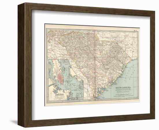 Map of South Carolina. United States. Inset Map of Charleston, Harbor and Vicinity-Encyclopaedia Britannica-Framed Art Print