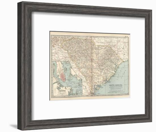 Map of South Carolina. United States. Inset Map of Charleston, Harbor and Vicinity-Encyclopaedia Britannica-Framed Art Print