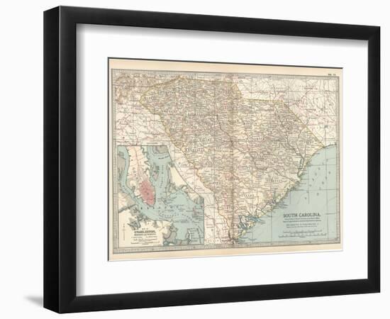 Map of South Carolina. United States. Inset Map of Charleston, Harbor and Vicinity-Encyclopaedia Britannica-Framed Art Print