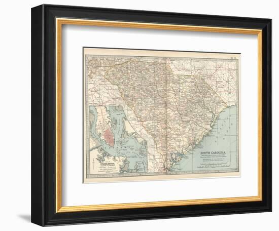 Map of South Carolina. United States. Inset Map of Charleston, Harbor and Vicinity-Encyclopaedia Britannica-Framed Art Print