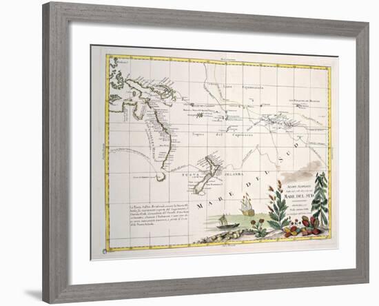 Map of South Seas, New Zealand, New Guinea, New South Wales, Society Islands-null-Framed Giclee Print