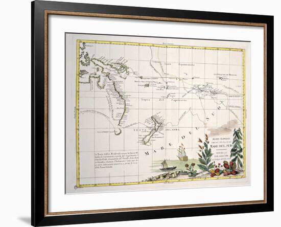 Map of South Seas, New Zealand, New Guinea, New South Wales, Society Islands-null-Framed Giclee Print