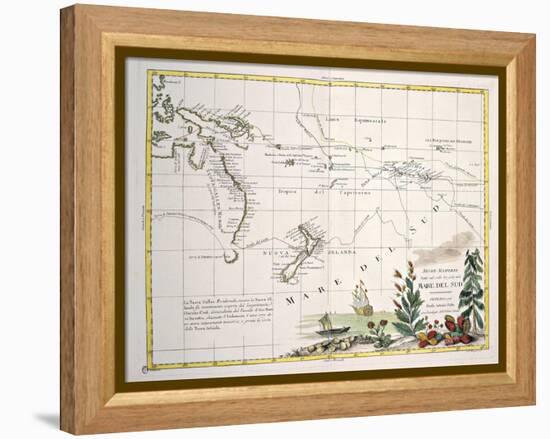 Map of South Seas, New Zealand, New Guinea, New South Wales, Society Islands-null-Framed Premier Image Canvas