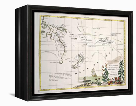 Map of South Seas, New Zealand, New Guinea, New South Wales, Society Islands-null-Framed Premier Image Canvas