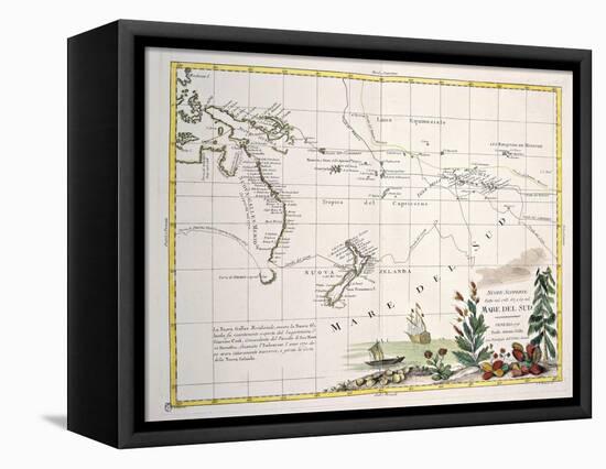 Map of South Seas, New Zealand, New Guinea, New South Wales, Society Islands-null-Framed Premier Image Canvas