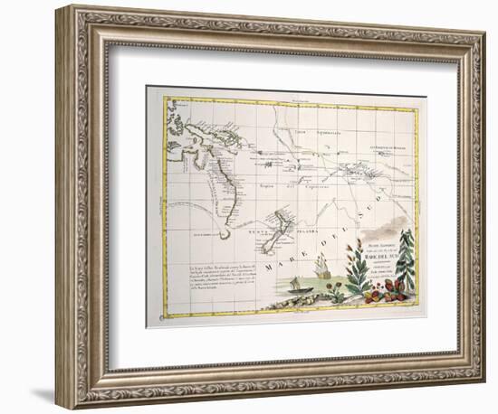 Map of South Seas, New Zealand, New Guinea, New South Wales, Society Islands-null-Framed Giclee Print