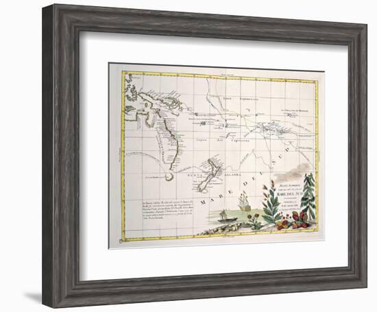 Map of South Seas, New Zealand, New Guinea, New South Wales, Society Islands-null-Framed Giclee Print