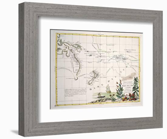 Map of South Seas, New Zealand, New Guinea, New South Wales, Society Islands-null-Framed Giclee Print