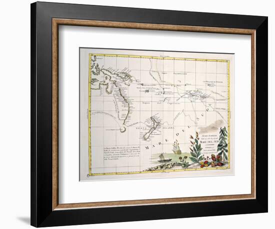 Map of South Seas, New Zealand, New Guinea, New South Wales, Society Islands--Framed Giclee Print