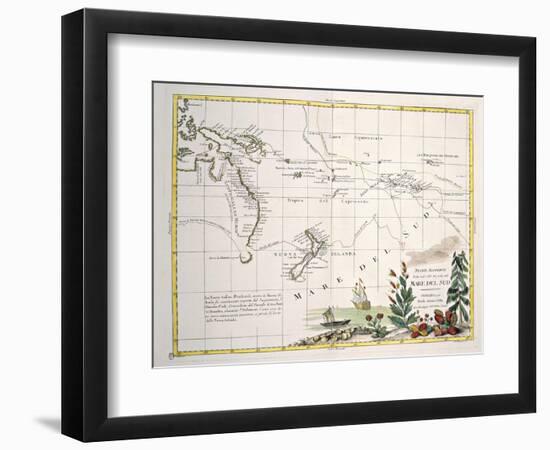 Map of South Seas, New Zealand, New Guinea, New South Wales, Society Islands--Framed Giclee Print