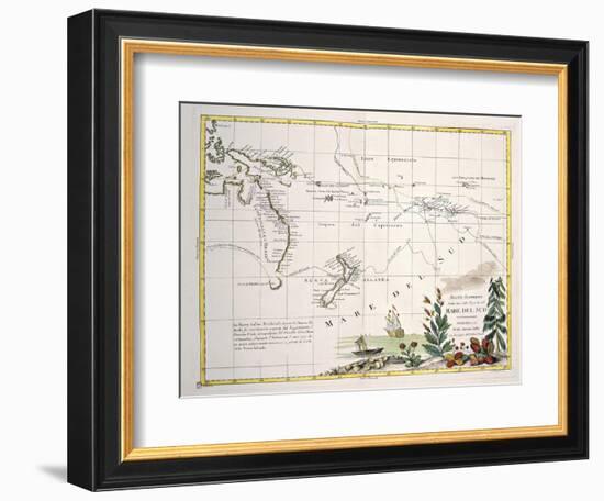 Map of South Seas, New Zealand, New Guinea, New South Wales, Society Islands--Framed Giclee Print