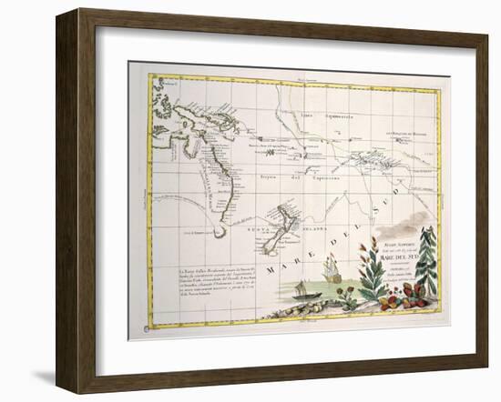 Map of South Seas, New Zealand, New Guinea, New South Wales, Society Islands-null-Framed Giclee Print