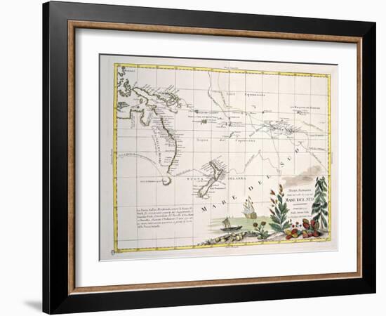 Map of South Seas, New Zealand, New Guinea, New South Wales, Society Islands-null-Framed Giclee Print